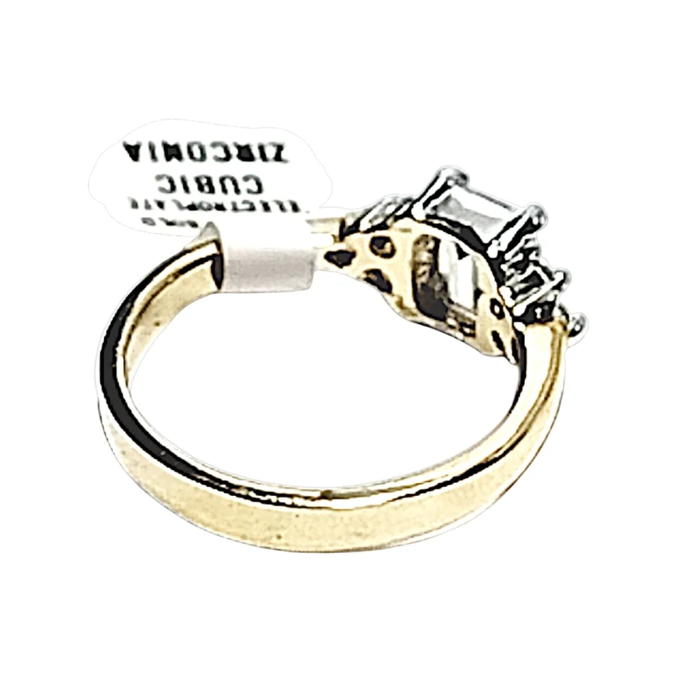 Gold Plated Emerald Cut Cubic Zirconia Ring with Accent Stones | Size 8 | NWOT